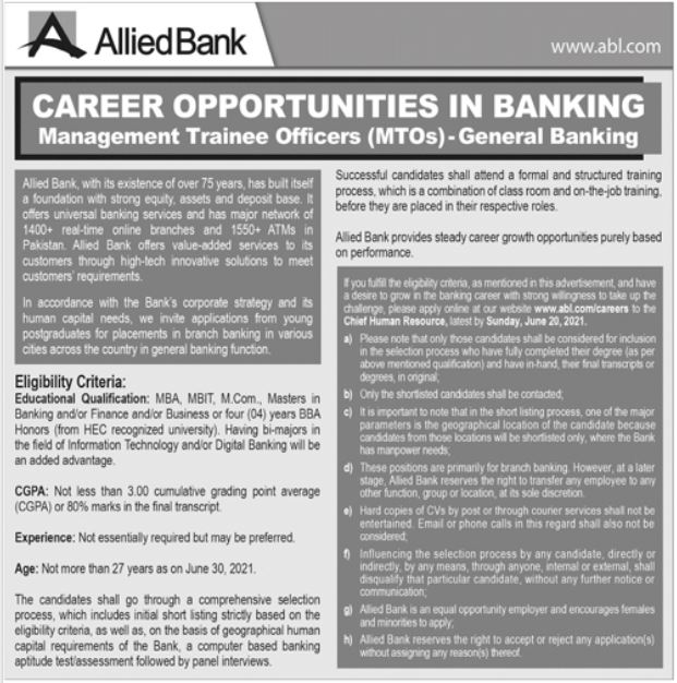 ABL - ALLIED BANK LIMITED JOBS